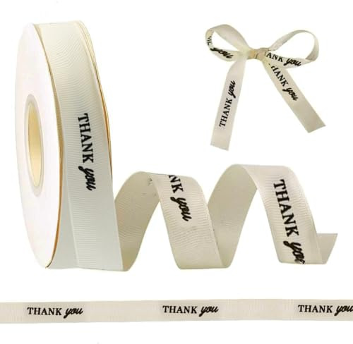 HOBBIESAY 32m Single Face Satin Ribbon Thank You Fabric Ribbon White Valenties Ribbon for Gift Wrapping Flower Bouquet Wrapping Birthday Gifts Baking Valentine Ribbons