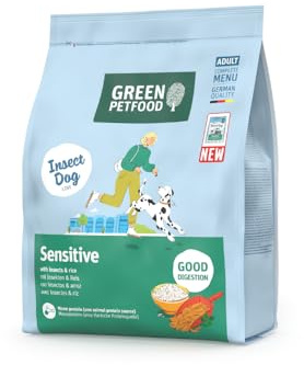 Green Petfood InsectDog Sensitive con insetti e riso (3 x 3 kg), per adulti, cibo secco di alta qualità per cani sensibili adulti, insetti come unica proteina animale, senza frumento, confezione da 3