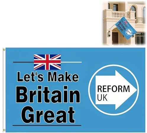 Reform UK Flag 90 x 150 cm, Make Britain Great Again, bandiera del Regno Unito per interni ed esterni, bandiere Freedom U/K per esterni, F/lag britannico per cortili, giardini o spazi esterni, sfondo