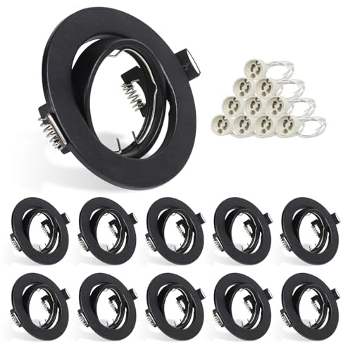 HiBay 10x Spot Lights Ceiling GU10 Downlights 360° Tiltable Recessed Ceiling Lights Round Black Spotlights for Kitchen Hallway, 240V, 90mm Outer Diameter, 68-85mm Cut-Out Holes, Without Bulb