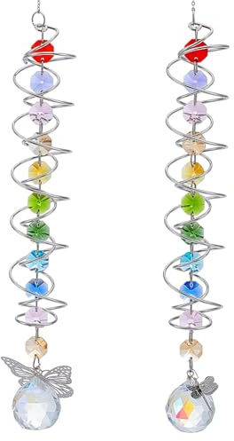 OLYCRAFT 2 Packung Doppelspirale Kristall Windspiel Schwanz Glas Gartenkugel Mit Kette Gartenkugel Spiralschwanz Wetterfestes Dekor Für Das Wohnzimmer Im Innenbereich Und Den Garten Im Freien