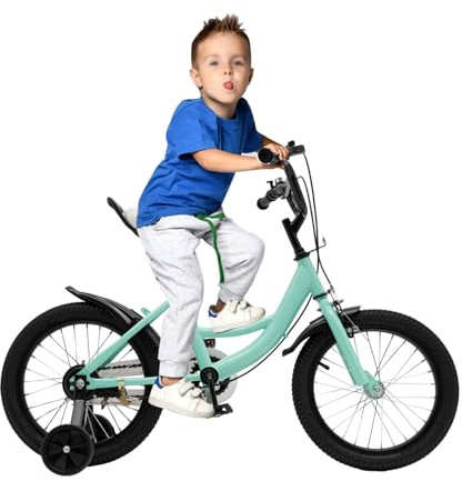 Jerool 16-Zoll-Kinderfahrrad, Kinderlaufrad mit Stützrädern, ausgestattet mit Rücktrittbremse, geeignet für Kinder ab 5 Jahren (Grün)