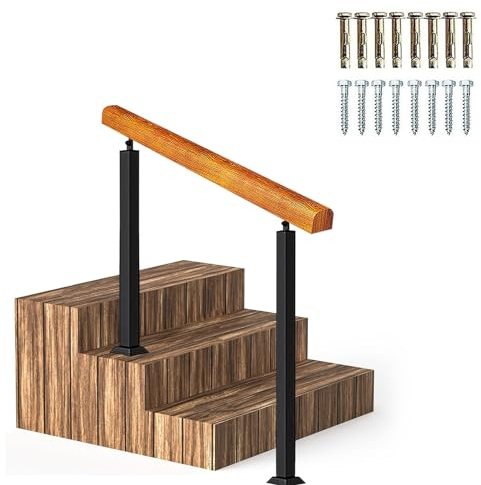 Ili in legno per gradini esterni, ringhiera a pavimento per scale in calcestruzzo/legno, guardrail di transizione 85 cm (33,5 pollici) altezza e resistente alle intemperie