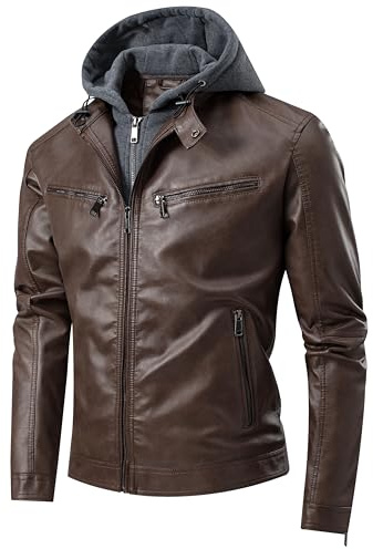 TONY BACKER - Giubbotto Uomo In Pelle Con Cappuccio, Giacca in Ecopelle Adatto Come Giacca Moto E Giacca Invernale Uomo, Imbottitura Interna E Cappuccio Removibile, Casual, Biker, Street Style
