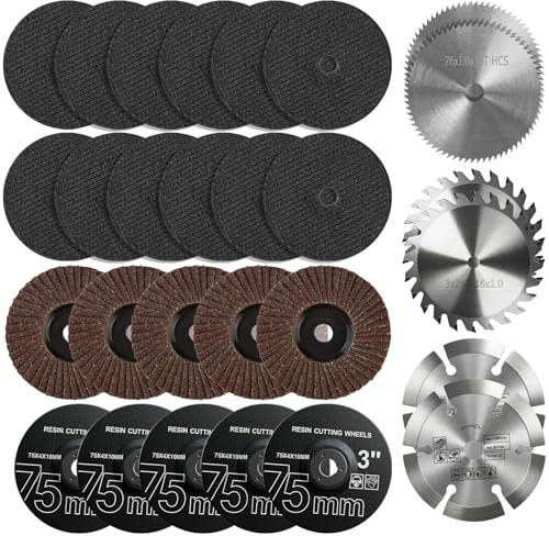 ZLLZPZD 26 Stück 75mm Professional Trennscheiben Set für Ø 76 mm Mini Winkelschleifer, Bohrung Ø 10 mm, Winkelschleifer Zubehör zum Schneiden von Metall, Holz und Kunststoff