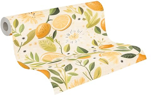 A.S. Création Floral-Vliestapete – Creme, Gelb, Grün, Weiß – 10,05 x 0,53 m | Florales Floral-Motiv als natürlicher Blickfang – matte Motivtapete, einfach zu verkleben & spurlos abziehbar