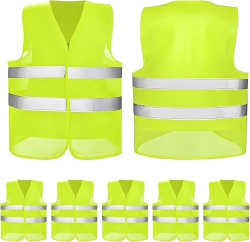 5 Pack Hi Vis Vests Yellow, High Visibility Vest, Unisex Safety Night Workwear Reflective Vest,for Traffic Work, Running, Surveyor and Security Guard Construction Vest