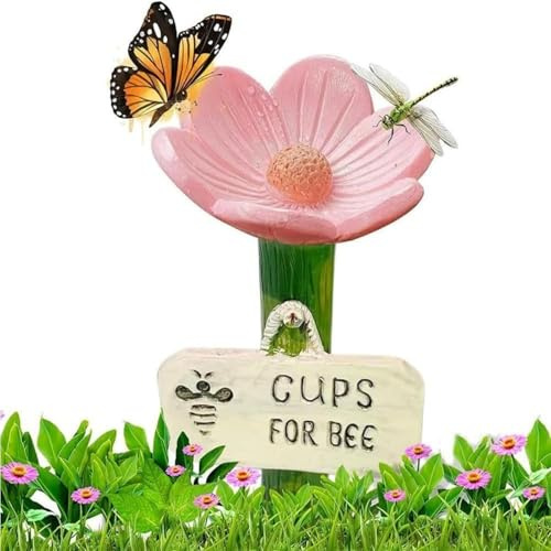 Station d'arrosage d'abeilles en céramique en Forme de Fleur, Alimentateur de Colibri avec Conception de Fleur, Stations d'eau de Fleurs décoratives pour Les Abeilles, Papillon, Alimentateur (Pink)