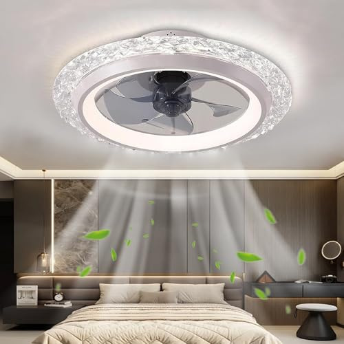 Dceinz Circolare Ventilatore Da Soffitto Con Luce Funzione Timer Con Telecomando E Controllo Tramite App Dimmerazione Lampadario Con Ventilatore Da Soffitto Funzionamento Reversibile,Bianco