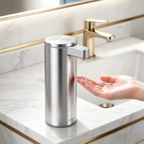 Dispenser Sapone Automatico Acciaio Inossidabile: Pompa Anti-Otturazione & USB-C Ricaricabile| 0.2s Sensore Rapido | IPX5 Impermeabile | Dispenser Sapone Liquido per Cucina e Bagno(Argento Spazzola)