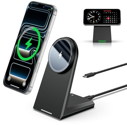 NANAMI 25W Induktive Ladestation Kompatibel mit MagSafe Ladegerät, Schnell Magnetisches Desktop Wireless Charger für iPhone 17 Air 16 Pro Max 15 Plus 14 13 12 Mini Airpods mit selbstanpassenden Licht