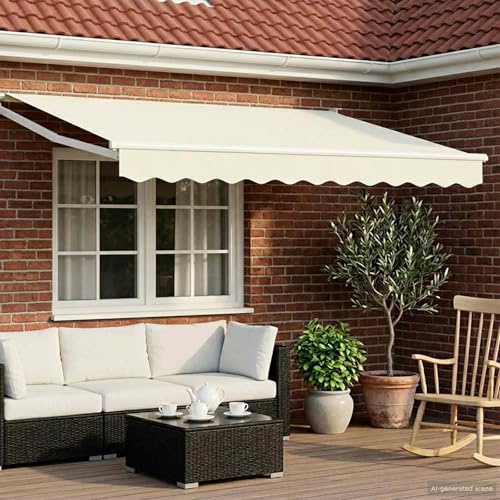 Tenda da sole motorizzata per terrazza, 5 x 2 m, con manovella, tenda da sole estensibile in poliestere con rivestimento in PU, telaio in acciaio e alluminio verniciato a polvere, design montato a