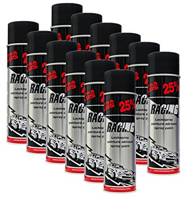 12x KWASNY 288 921 Auto-K Racing Lackspray Schwarz Matt 500ml