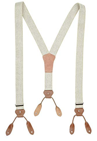 Westernwear Vintage Style Hosenträger mit Lederlaschen beige Oldstyle Westernkleidung, Old Style Hosenträger, Old Style Grandpa Style Kleidung Vintage Beige