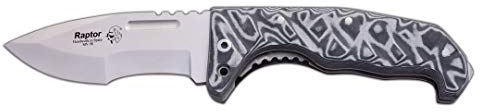 J&V Adventure Knives JV Navaja Raptor MICARTA Gris para Caza, Pesca, Supervivencia y Bushcraft Realizado en Albacete + Portabotellas de Regalo