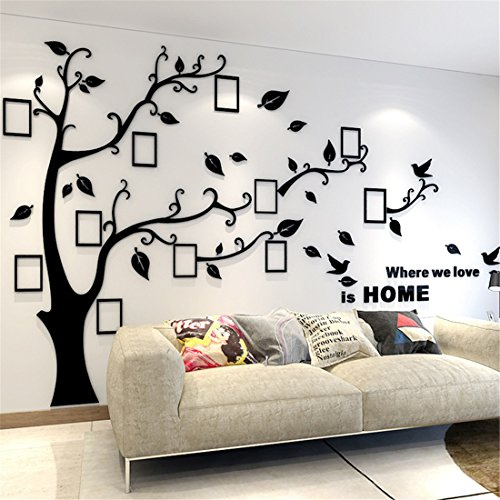 Wandtattoo Baum 3D DIY Wandaufkleber Family Stammbaum Fotowand Baum Wandtattoo Wall Sticker mit Bilderrahmen Foto Wandsticker Wanddeko Deko Wohnzimmer Schlafzimmer (Schwarz Rechts,XXL)