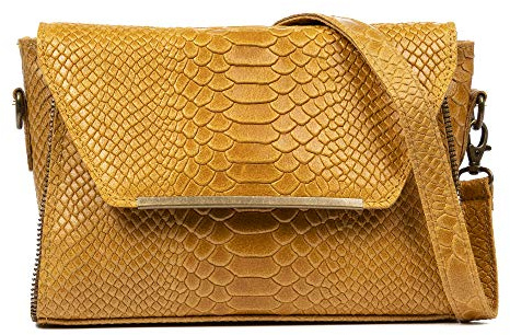 FIRENZE ARTEGIANI. Mariola Sac à bandoulière pour femme, cuir véritable suède gravé serpent .Made in Italy. Vera Pelle Italiana.24 x 7 x 16,5 cm