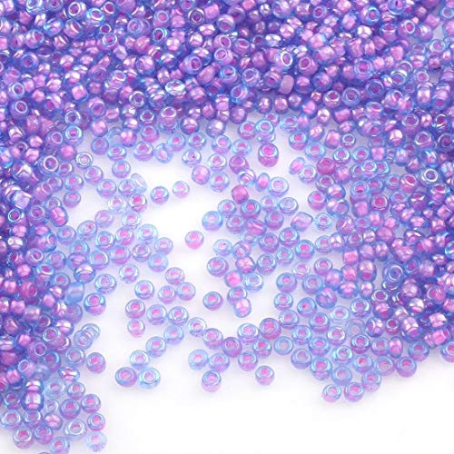 Perlin Rocailles Glasperlen Indianerperlen Saatperlen Pony Perlen 2mm Innen Farbe Set, 8 Farben, 11/0 Mini Rund, Seed Beads, 6500 Stk (Lila)