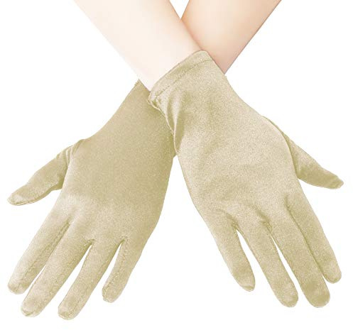EORUBE 1920s Handschuhe für Damen Handgelenklange Kurze | Satin Handschuhe Party Fasching Kostüm Handschuhe (Schwarz)
