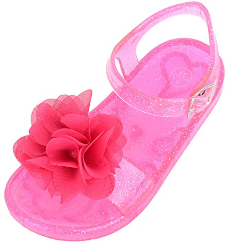 ABSOLUTE FOOTWEAR Sandali per bambini e bambine, motivo floreale, glitterati, per le vacanze estive, Fucsia, 23 EU