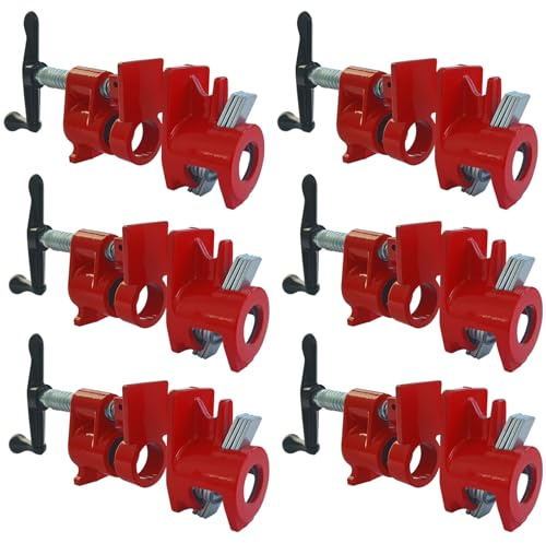 ATPEAM 3/4'' Wood Gluing Pipe Clamp Set | 6 Pack Heavy Duty Cast Iron Quick Release Pipe Clamps for Woodworking (6, 3/4)