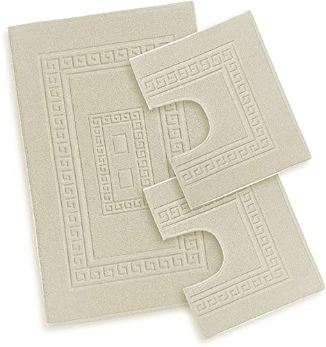 EmporioHome Tappeto 3 Pezzi Bagno Rettangolare in Cotone Scendi Doccia Alta QualitA' Made in Italy (panna)