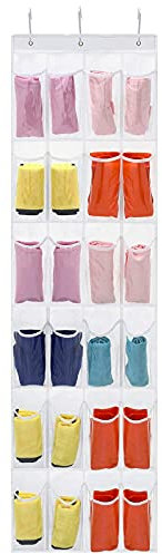 Schuhorganizer über Tür,Schuhaufbewahrung Mit 24 Taschen und 3 Haken,Hängend Aufbewahrungstasche Für Küche Bad Schlafzimmer Transparent