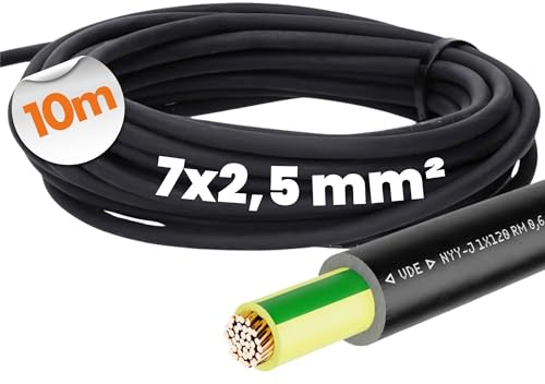 10 Meter Lapp 1550013 NYY-J 7x2,5 mm² RE 0,6/1kV schwarz I Erdkabel mit Schutzleiter für feste Verlegung I PVC Starkstromkabel 7G2,5mm² für Außenbereich I UV-beständig, Flammwidrig I blankes Kupfer