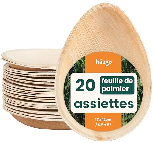 HAAGO Palmblatt Teller Biologisch abbaubare Einwegteller - Umweltfreundliches Picknick- und Outdoor-Geschirr - Mikrowellengeeignet (20, 15cm / 6“ Teardrop)