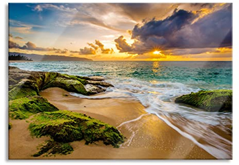 Pixxprint Glasbild, Wandbild aus Echtglas, Sonnenuntergang auf Hawaii, 60x40 cm, inkl. Aufhängung und Abstandshalter