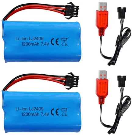 2PCS 7.4V 1200mah SM-4P Stecker Akku mit USB Ladekabel für EC08 RC Spielzeugauto Modell Geländefahrzeug Klettern Drift Racing Fernbedienung Boot Batterie