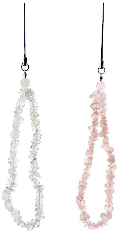 EMSea 2 st telefonberlock krossad sten anti-förlorad telefonkedja snodd hand handledsrem hängande rem armband för nyckelringar plånbok handväska dekoration 25 cm (rosa och vit), Rosa, vitt