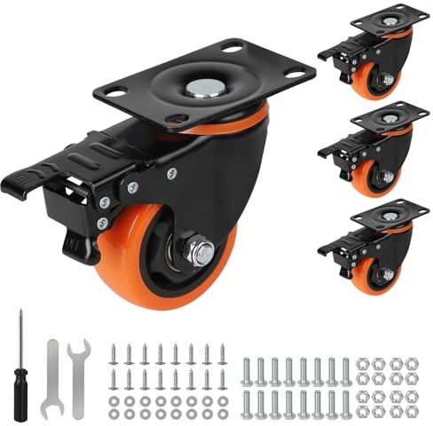 CPROSP Lot de 4 Roulettes Pivotantes pour Charges Lourdes avec Frein 75 mm, CapacitÉ de Charge 480 Kg, Roulettes de Transport en Acier Inoxydable pour Meubles D'extÉRieur