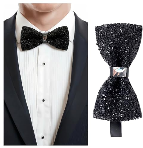 Farfallino pre-annodato con strass per uomo con lunghezza regolabile per matrimonio, festa, banchetto (nero), Nero , 6 x12cm