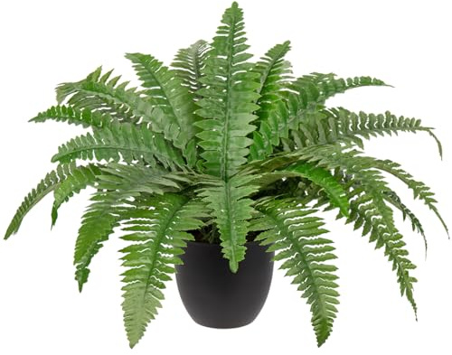Hollyone 17.7 Fake Fern Potted Plant Small Artificial Boston Ferns in Pot 25 Leaves for Outdoors & Indoor Faux Fern Bush Plant for Patio Garden Farmhouse Windowsill Office Living Room Home Decor