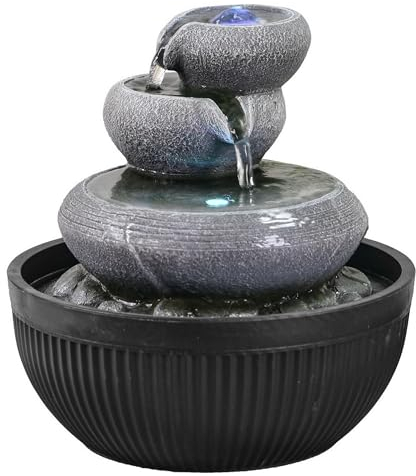 Fuente de Interior Cascada 3 Niveles jarro Efecto Piedra Natural luz LED Colorida, decoración Interior Zen y Elegante, Fuente de Mesa, Idea de Regalo excepcional, Altura 21 cm – Geelong Zen'Light