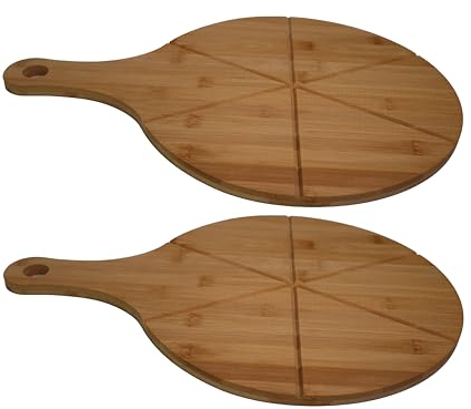 hausleben 2 platos de pizza de bambú, diámetro de 33 cm, paquete doble, tabla para pizza: tabla redonda para cortar y servir con asa