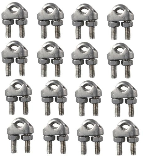 HOBBYIN 16 abrazaderas de clip de cable de acero inoxidable M6 de 1/4 pulgadas, cierre de sillín de perno en U, clip de cuerda de alambre, cierre de sillín de perno en U
