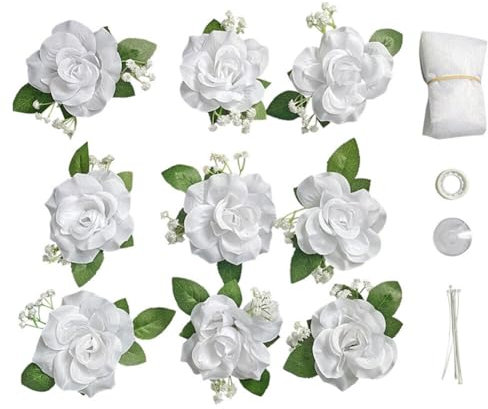 Asudaro Autodeko Hochzeitsdeko, Romantic Fake Hochzeit Auto Blume Hochzeit Auto Schleife Dekoration Hochzeit Auto Dekoration mit künstlichen Blumen Auto Motorhaube Blumengirlande Weiß