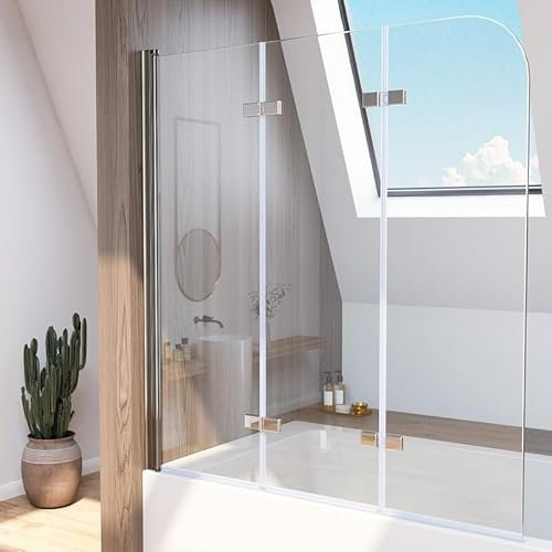 Duschwand für Badewanne, Duschwand 130x140 cm 3-teilig faltbar Duschtrennwand Badewannenaufsatz Duschabtrennung für Badewanne, 6mm ESG Sicherheitsglas, 3 teilig