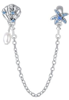 YUMINN Seestern Muschel Sicherheitskette Charm for 925 Sterling Silver for Women's Armbänder & Halsketten Dangle Anhänger für Weihnachten Valentinstag Muttertag Schmuck Geschenke für Mädchen