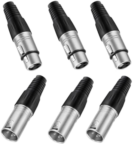 VISSQH 6 Stück 3-pin XLR Anschlüsse, Mikrofon-Audiobuchse Mikrofonkabelstecker XLR Lötanschluss 3-pin XLR Männliche/Weibliche Panel Mount Anschlüsse,für Mikrofon Lautsprecher usw