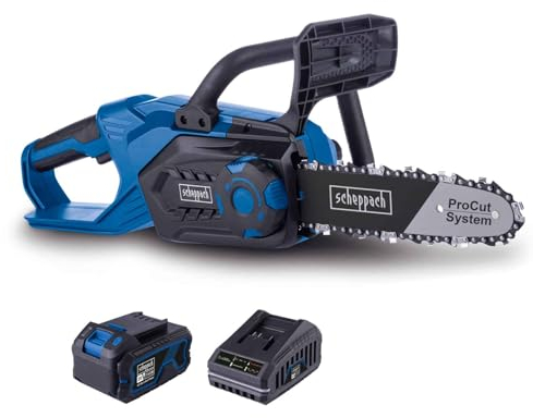 Scheppach Akku-Kettensäge C-CS254-X 20V Astsäge | Schnittlänge 20cm | Schwertlänge 25,4cm | Schnittgeschwindigkeit 6m/s | Kettenbremse & Kettenschmierung | 20V-IXES-Serie | mit 4Ah Akku & Ladegerät