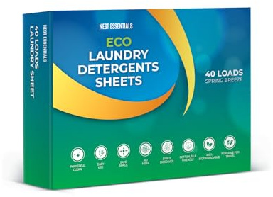 Nest Essentials coloured fabric Eco Laundry Detergent Sheets| Spring Breeze scent| Planet-friendly| Alternative to capsules, pods, and liquid detergents| 40 sheets