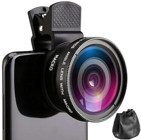 Objetivo 2 en 1 para teléfono móvil, objetivo para cámara de teléfono móvil, juego de lentes, objetivo gran angular 0,45 X y objetivo macro de 12,5 x, kit de objetivo para smartphones iOS y Android,