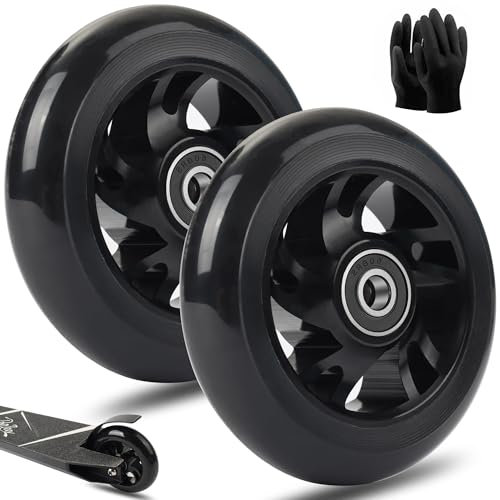 100mm Stunt Scooter Wheels Tires - Replacement Wheels, with Aluminum Alloy Rims and Anti-Lock Bearings, Scoot Ride Accessories for Scooters (2 Pieces Black)