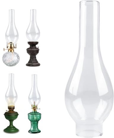 Paralume di Ricambio in Vetro per Lampada a Olio o Petrolio, Base 5 cm, Altezza 24 cm