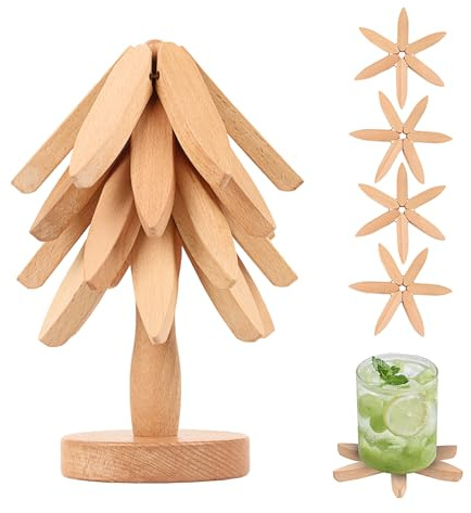 Baumuntersetzer Aus Holz, Baum Design Untersetzer 5 Holzuntersetzer + 1 StäNder Wie EIN Weihnachtsbaum Aufbewahrt Untersetzer Buchenholz Baumform FüR Gerichte/Teekannen/GeträNke/Teller