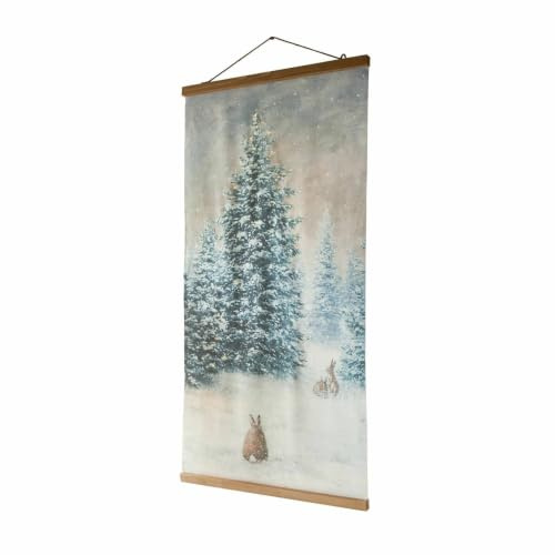 Loberon Bild mit LED Orpique, Romantische Schneelandschaft, Warmweiße LED-Beleuchtung, inkl. 2 Lichterketten, Wanddekoration, Wohn-Accessoire, Baumwolle, Tannenholz, grün/braun