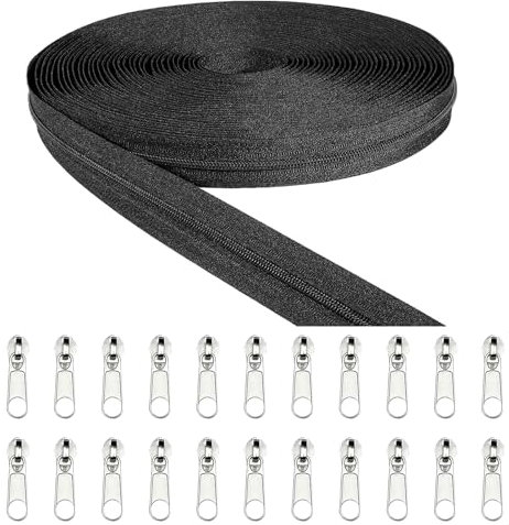 20M Endlosreißverschluss Mit Zipper, Nylon Reißverschluss Meterware, 5mm Reißverschluss 20 Cm Mit 20 Reisverschluss-Zipper, Für Bettwäsche Reißverschluss Teilbar (schwarz)